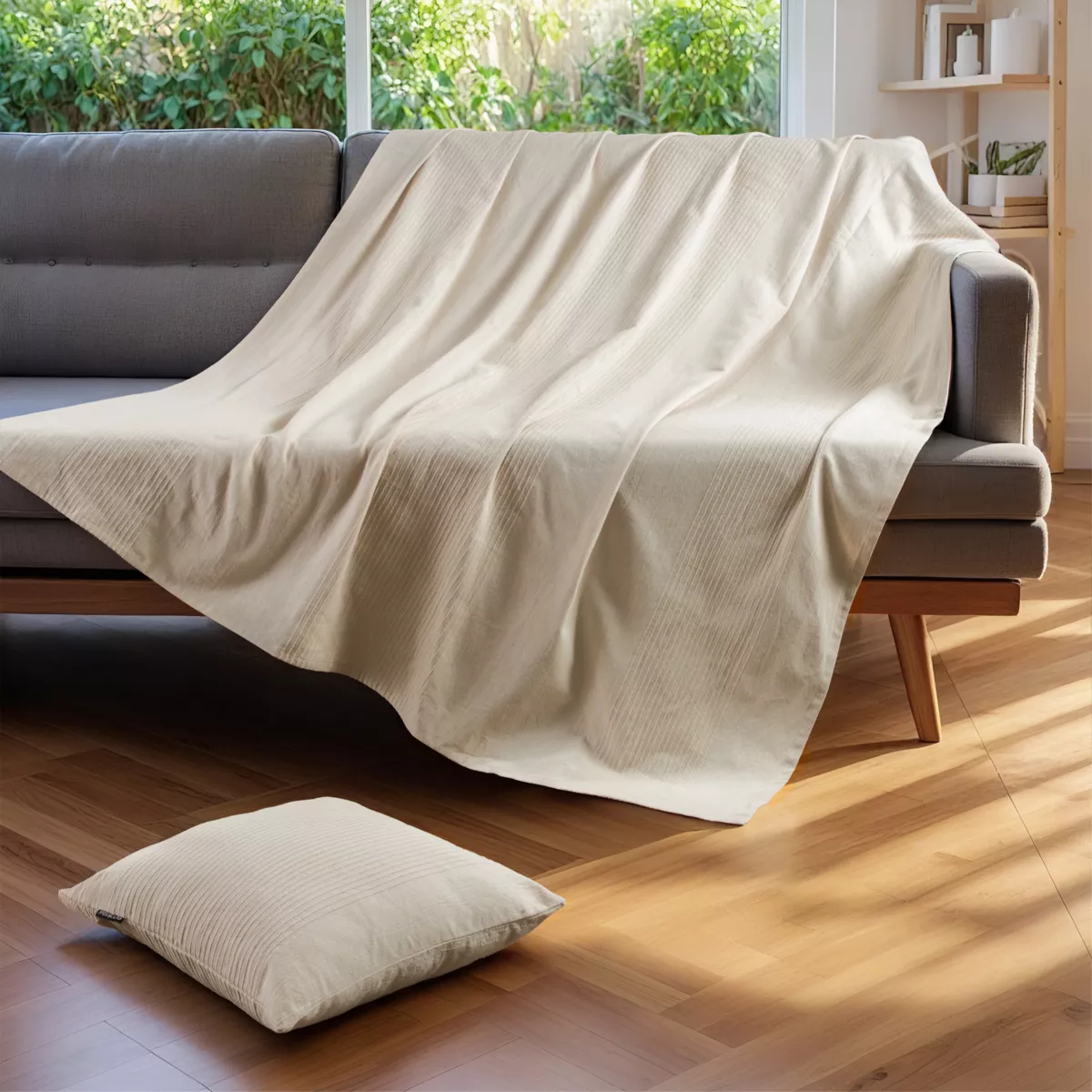 Couvre-lit coton tissé (180 x 220 cm) Léa Beige pampa