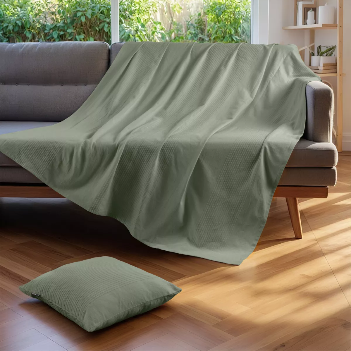 Geweven katoenen beddensprei (180 x 220 cm) Léa Rozemarijn Groen