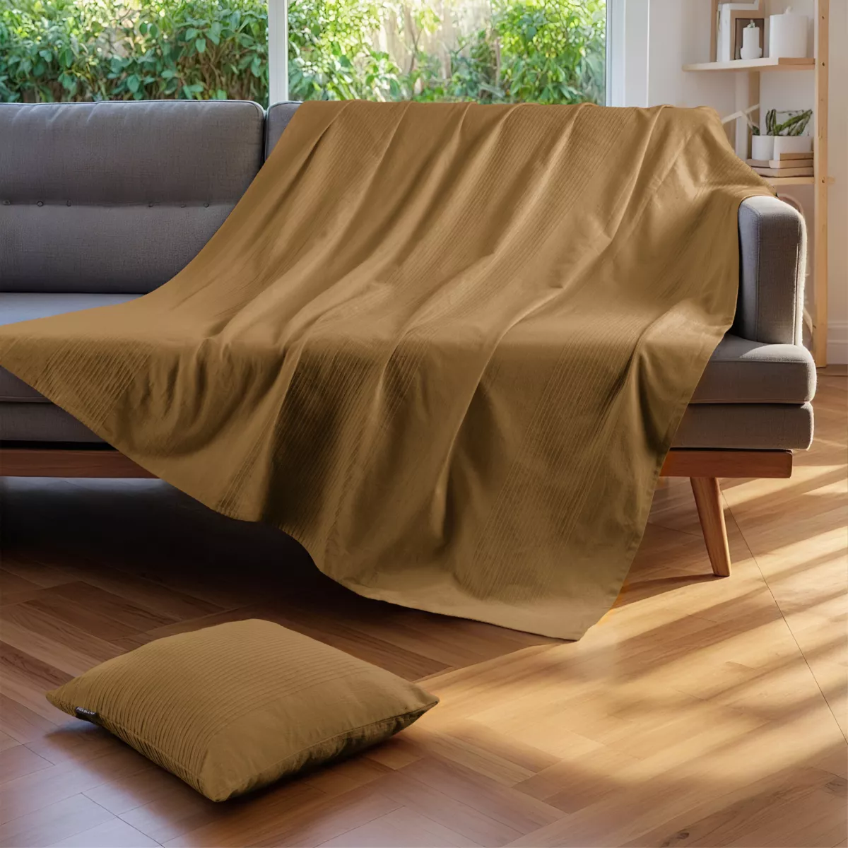Geworpen katoenen bed (130 x 160 cm) Léa Camel