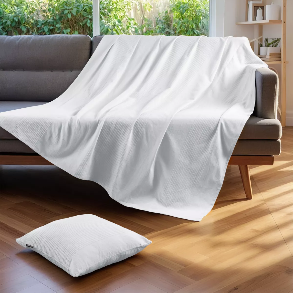 Jeté de lit coton tissé (130 x 160 cm) Léa Blanc
