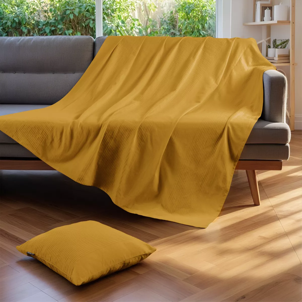 Geweven katoenen bedsprei (130 x 160 cm) Léa Saffraangeel