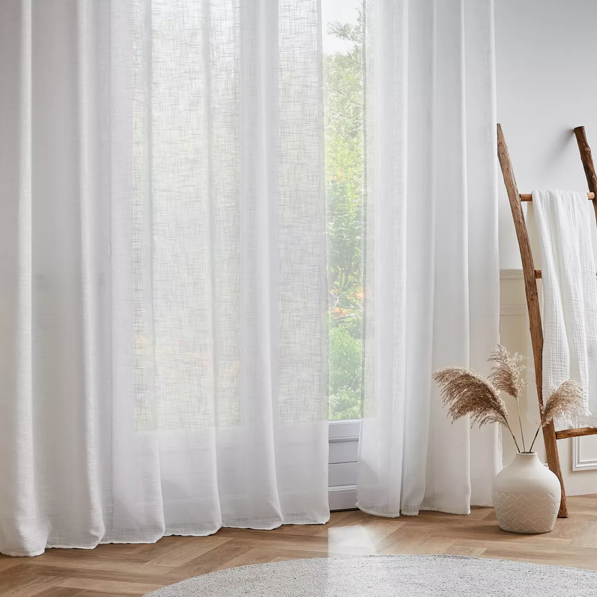 Tenda trasparente con occhielli effetto lino (180 x 240 cm) Robin Bianco