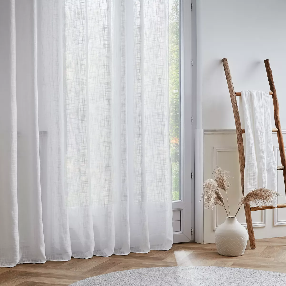 Gardine Leinen-Optik mit Kräuselband (280 x 240 cm) Robin Weiß