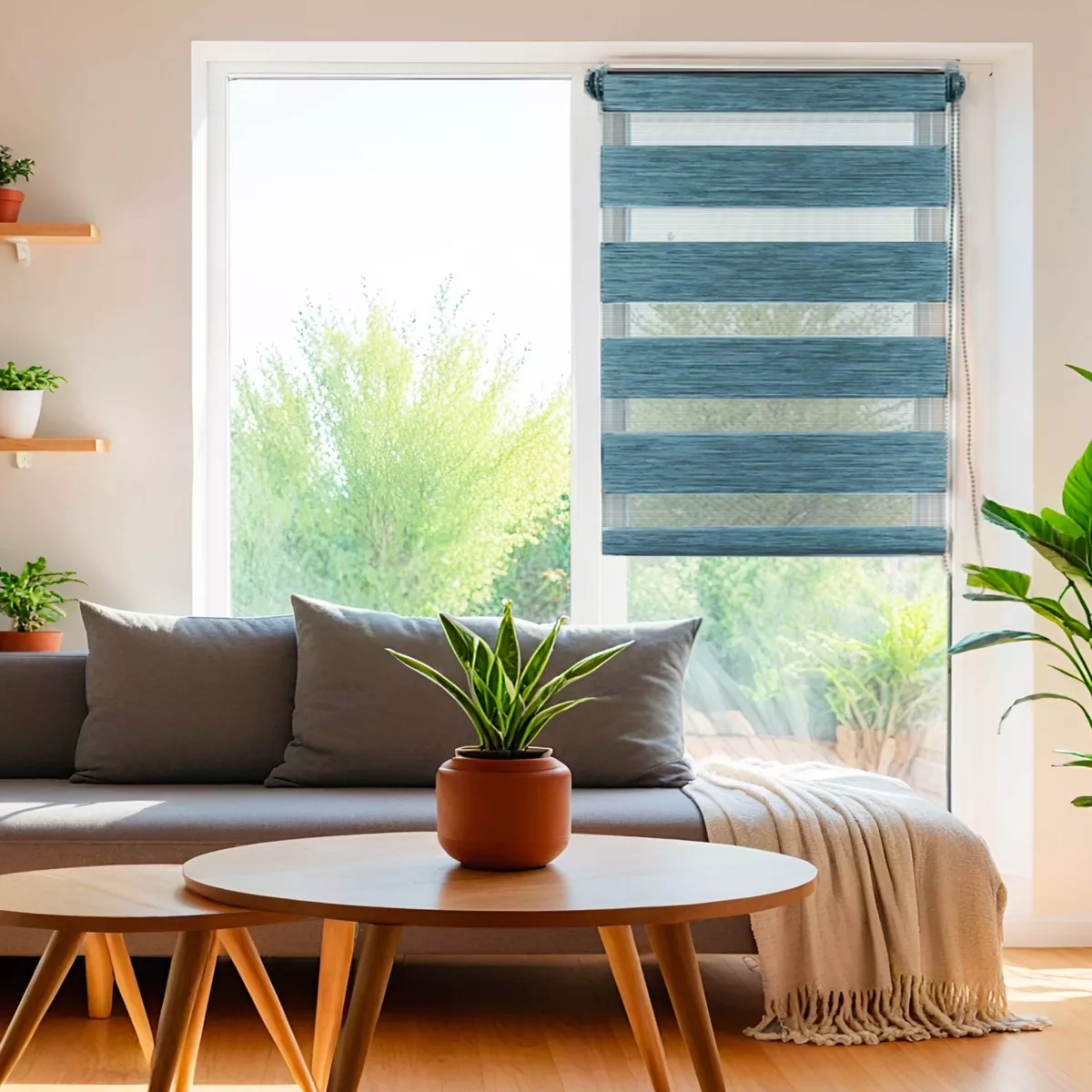 Estor enrollable Día / Noche (60 x 180 cm) Azul jaspeado 1