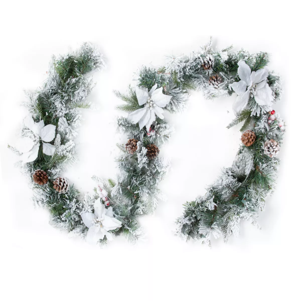 Versierde natuurlijke guirlande gevlokt Wit 1