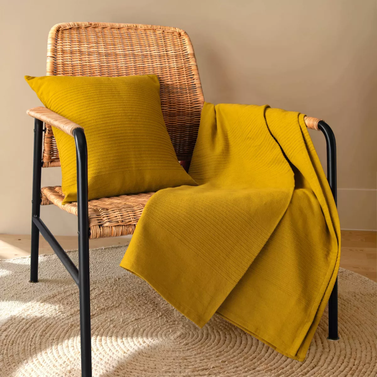 Tagesdecke Baumwolle gewebt (220 x 250 cm) Léa Safrangelb