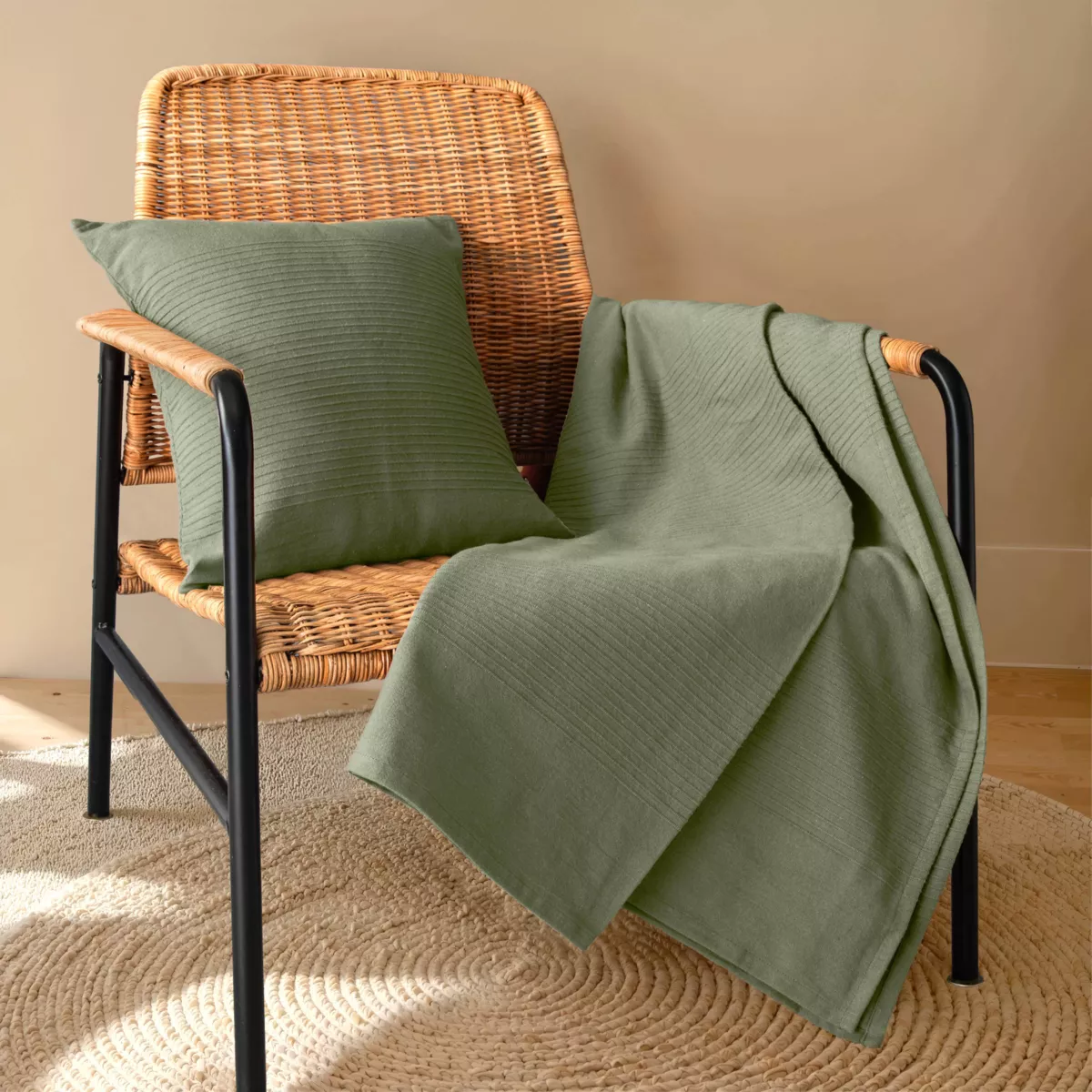 Tagesdecke Baumwolle gewebt (180 x 220 cm) Léa Rosmaringrün