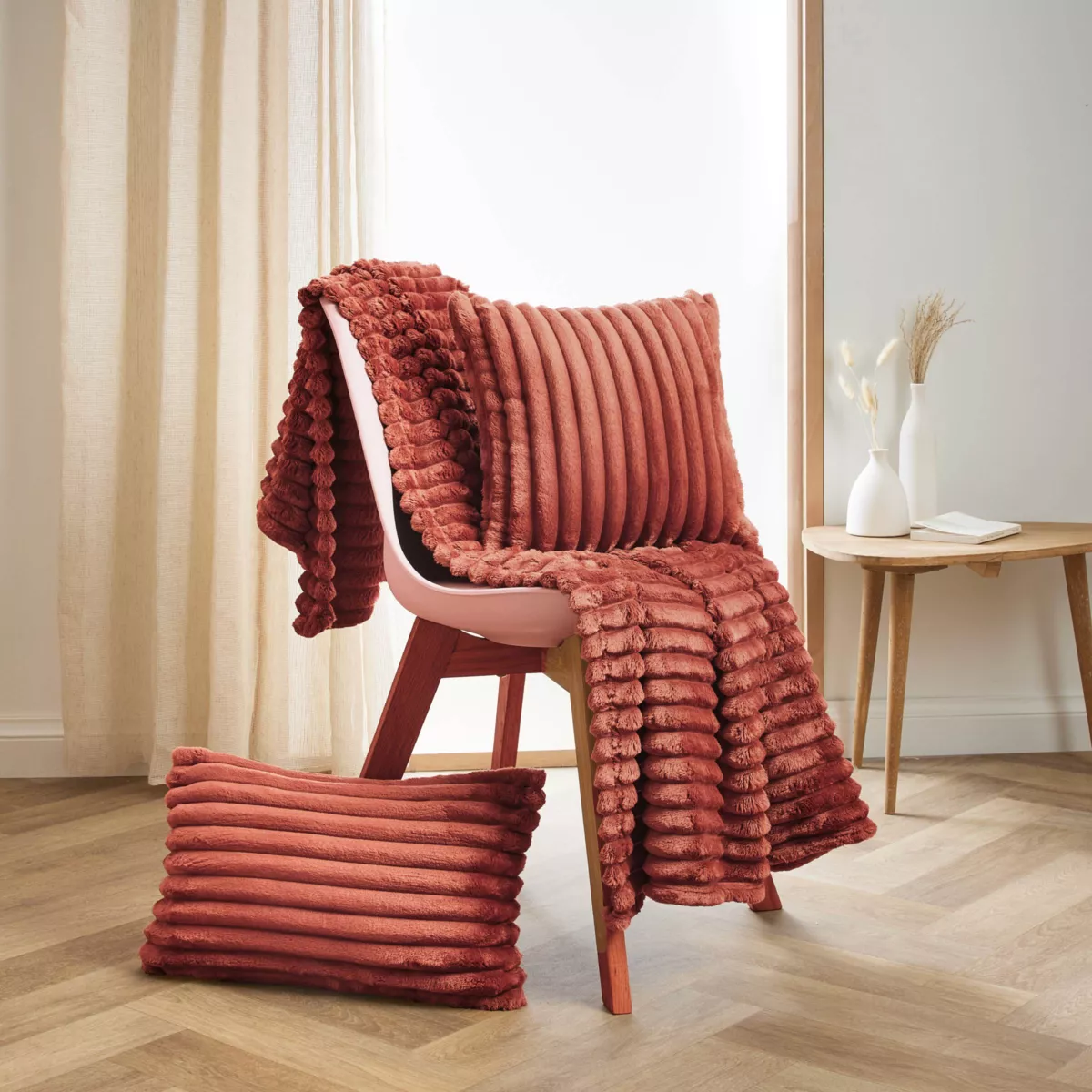 Housse de coussin carrée flanelle (40 x 40 cm) Dune Terracotta