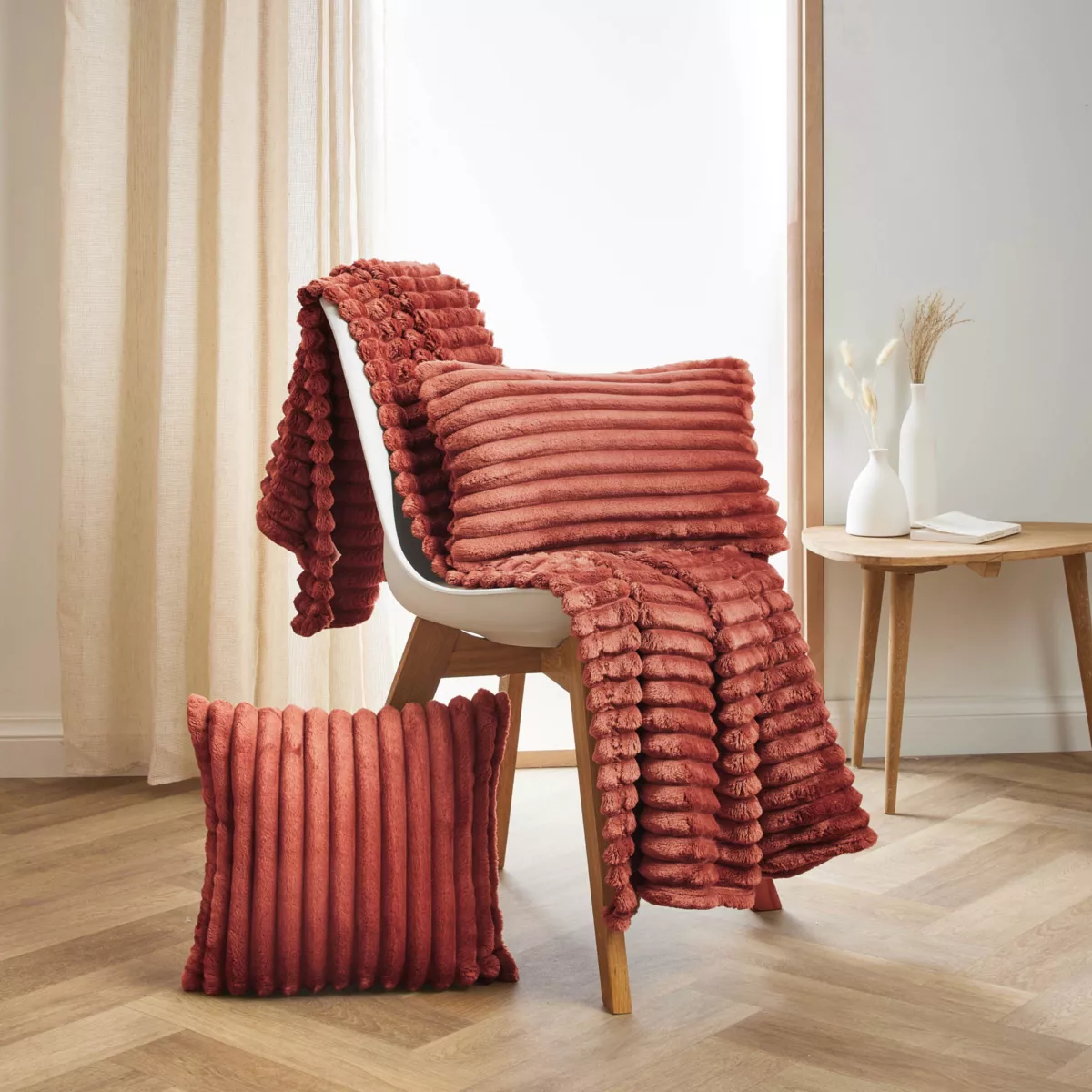 Housse de coussin rectangulaire flanelle (30 x 50 cm) Dune Terracotta
