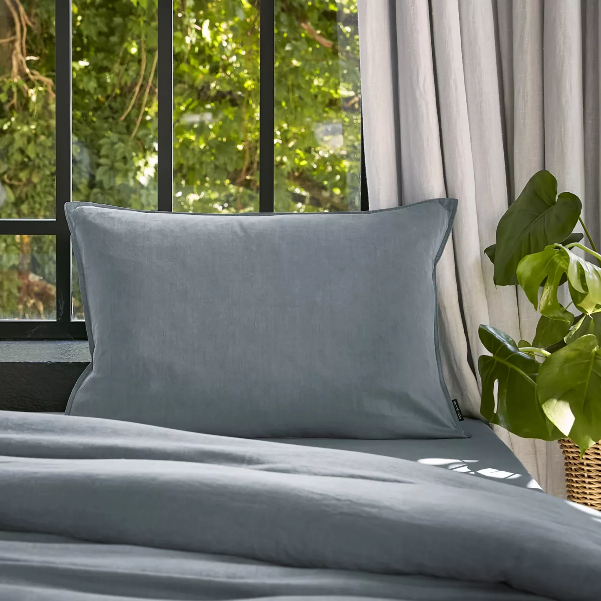 Taie d'oreiller rectangulaire lyocell Tencel™ lavé (50 x 70 cm) Olivia Bleu stone