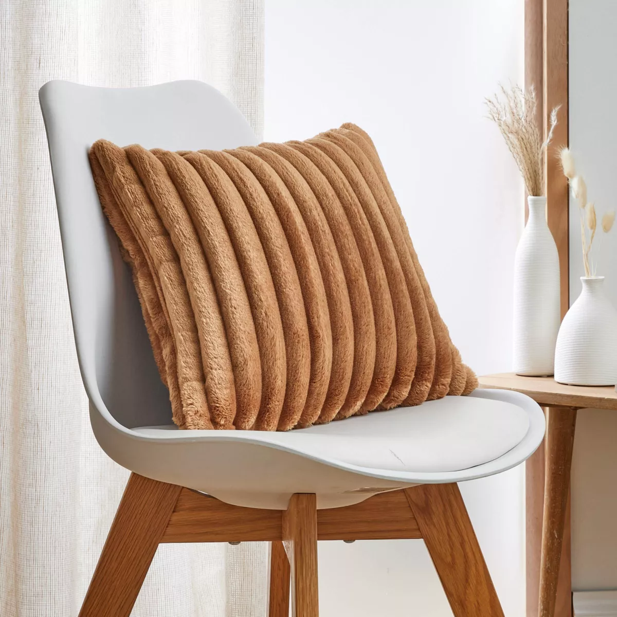 Housse de coussin carrée flanelle (40 x 40 cm) Dune Camel