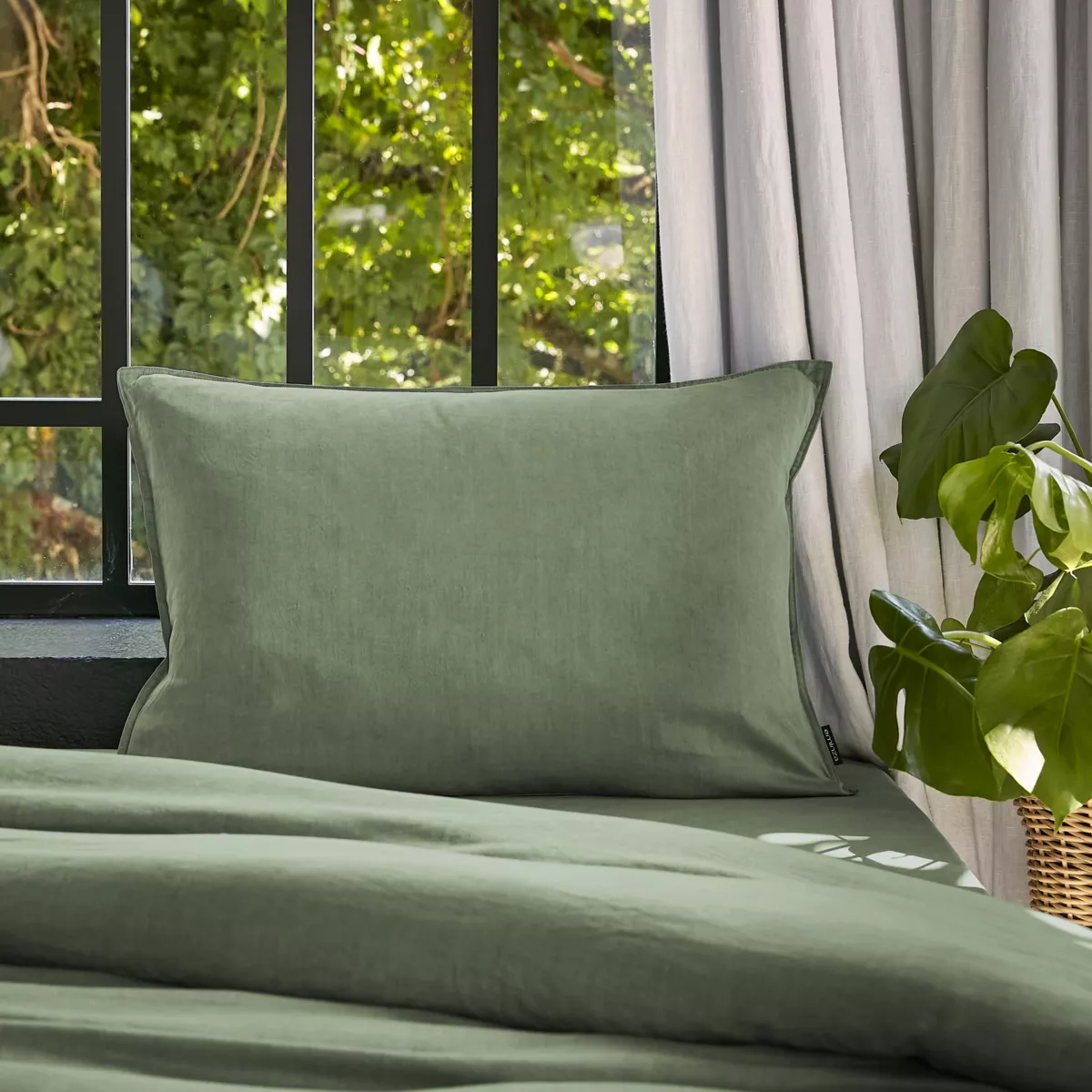Taie d'oreiller rectangulaire lyocell Tencel™ lavé (50 x 70 cm) Olivia Vert romarin