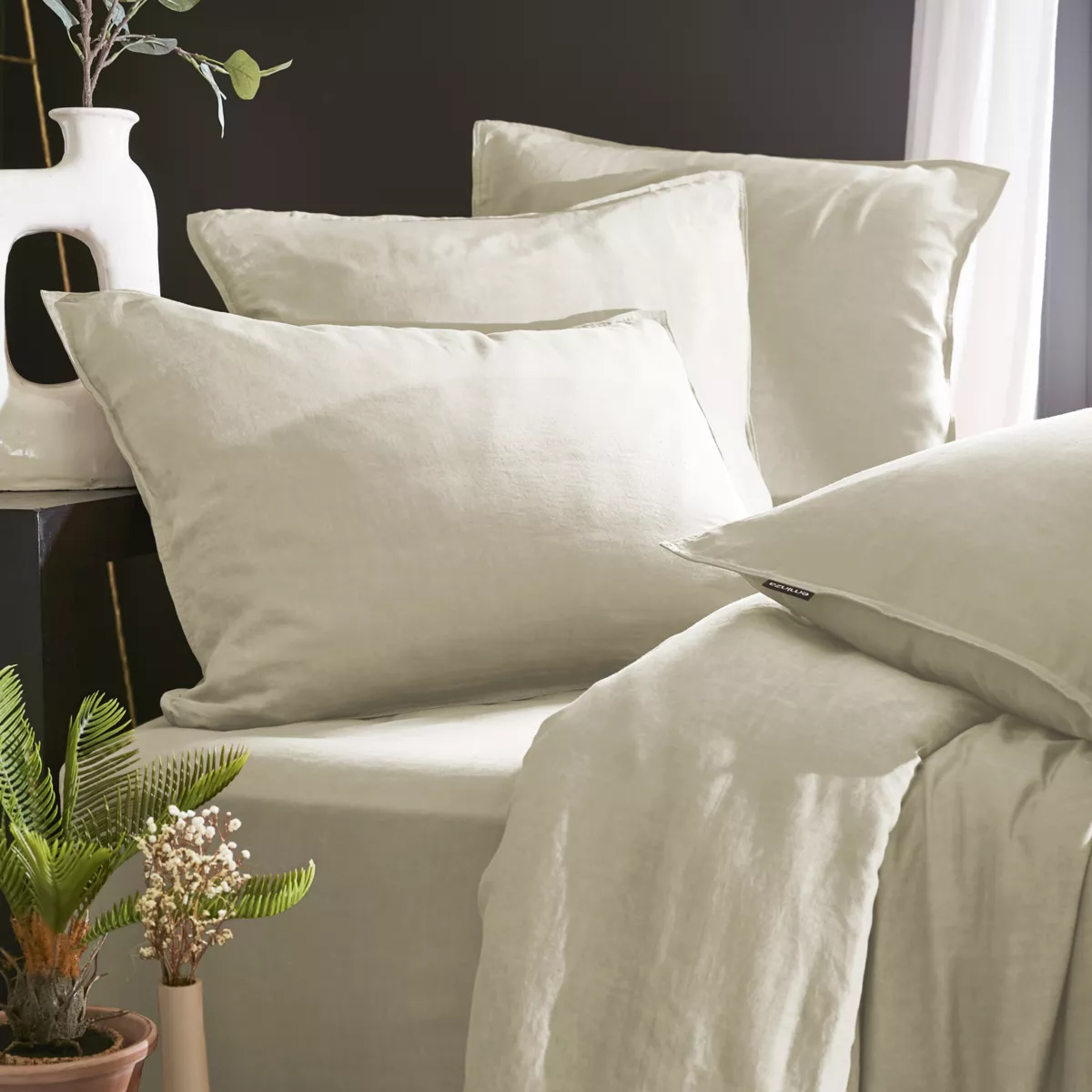 Taie d'oreiller rectangulaire lyocell Tencel™ lavé (50 x 80 cm) Olivia Beige pampa