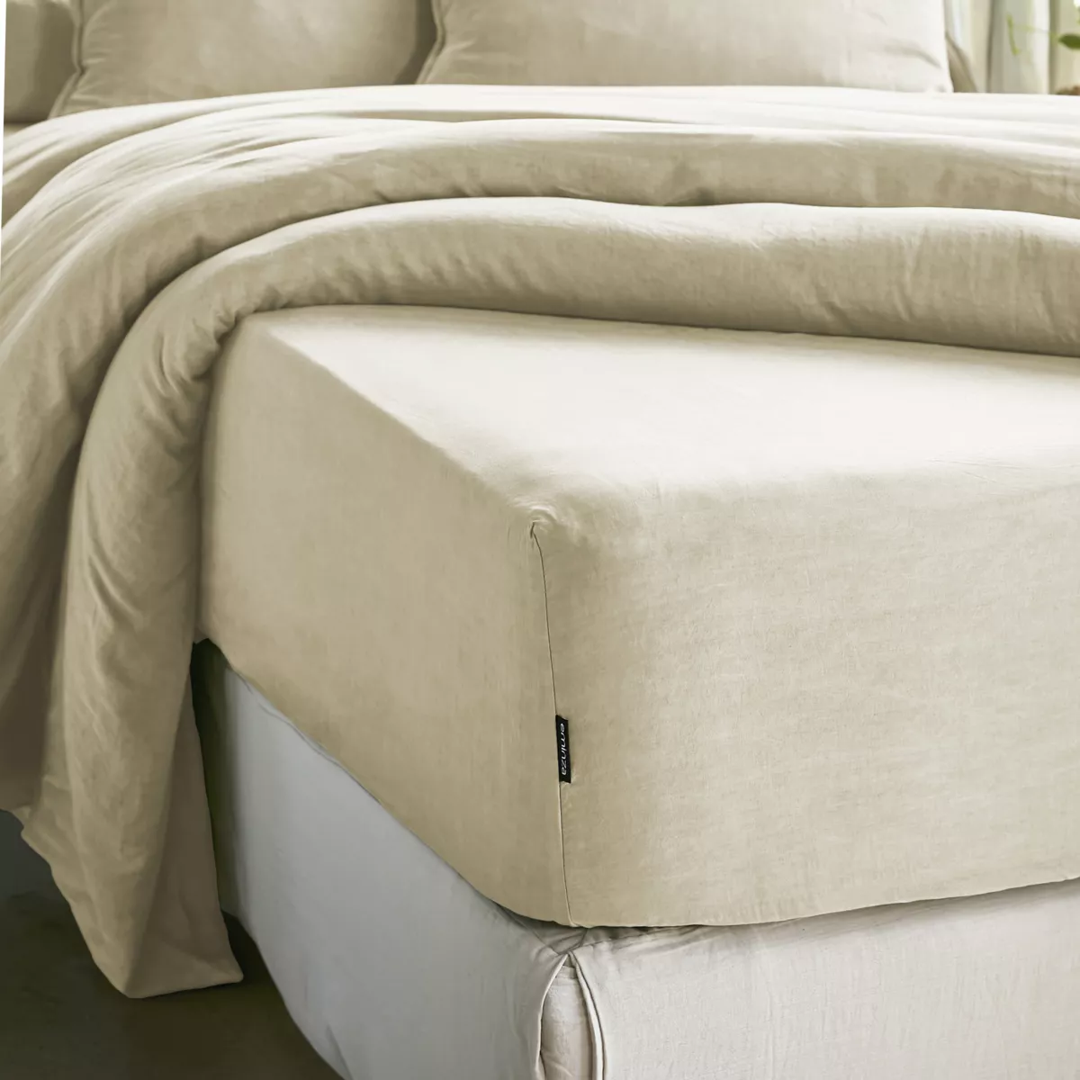Drap housse lyocell Tencel™ lavé (90 x 190 cm) Olivia Beige pampa