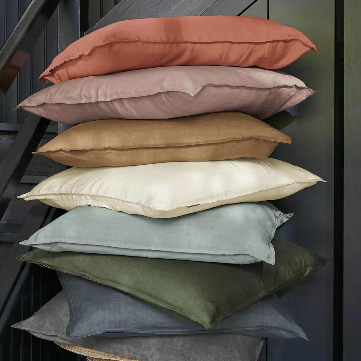 Taie d'oreiller rectangulaire lyocell Tencel™ lavé (50 x 70 cm) Olivia Vert eucalyptus