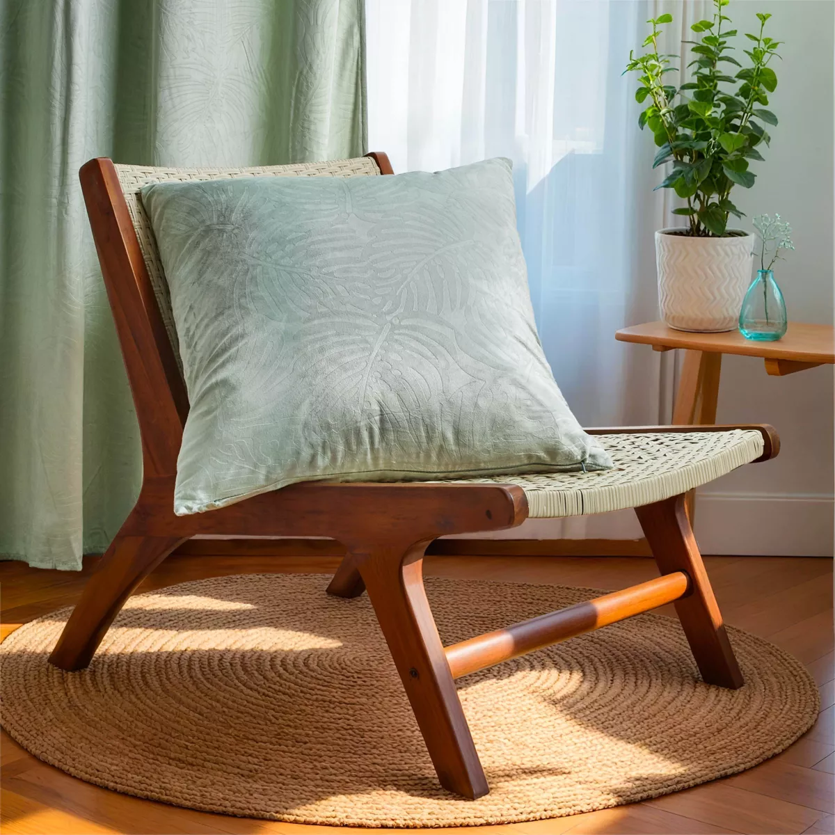 Coussin carré velours (60 x 60 cm) Fern Vert sauge