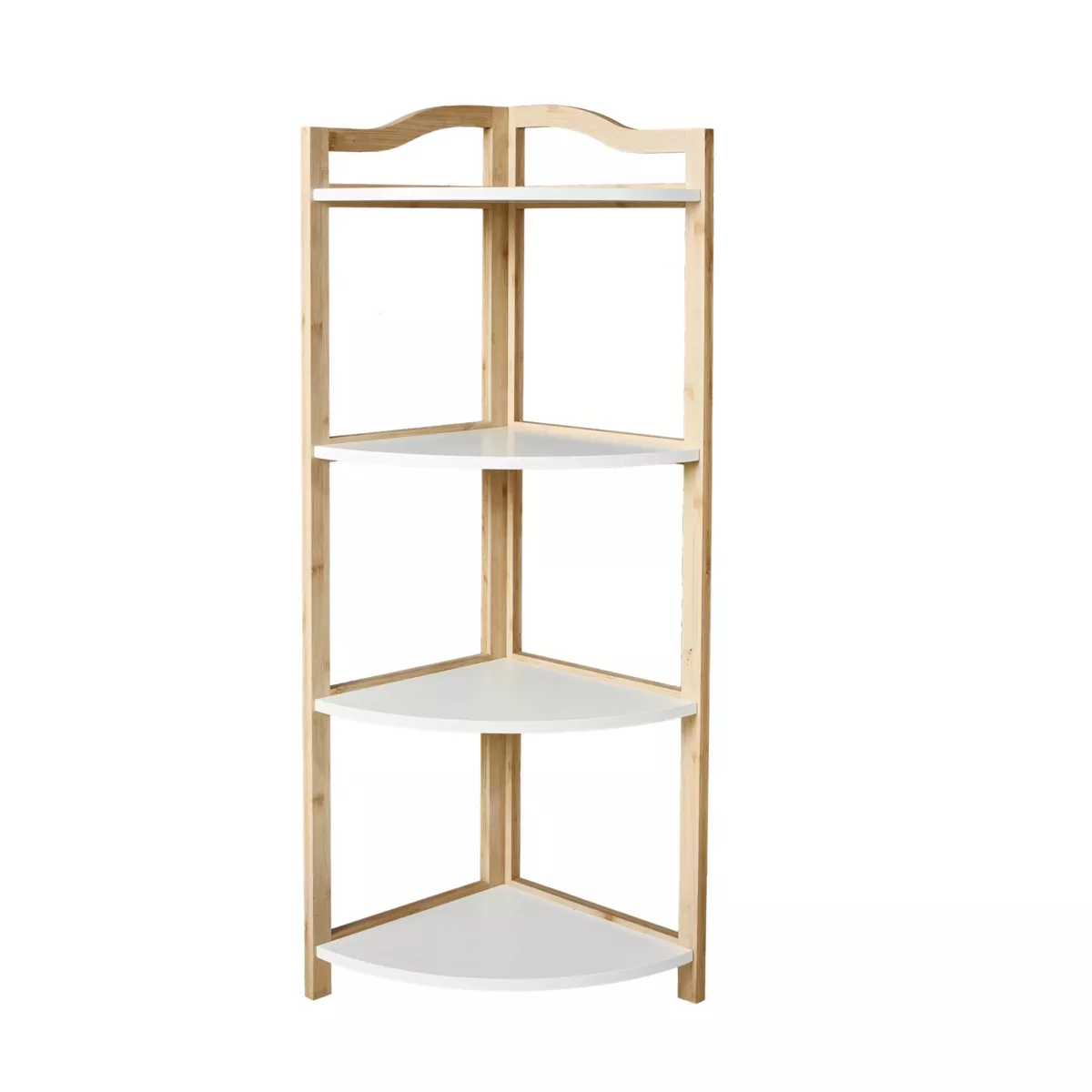 Scaffale ad angolo legno e bambù 4 ripiani (Alt 95 cm) Eva Bianco