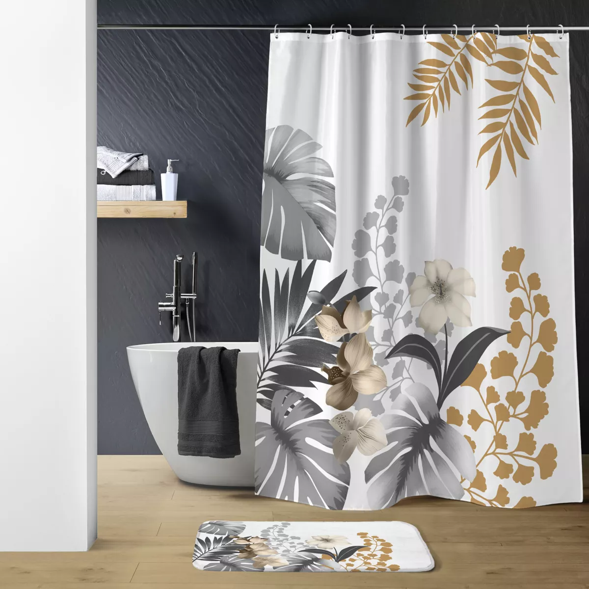 Tenda da doccia ad anelli (180 x 200 cm) Kelly Bianco