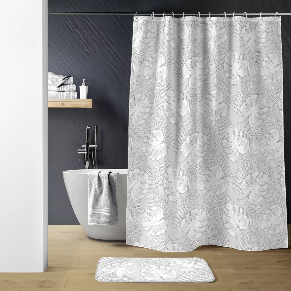 Rideau de Douche avec Crochets (180 x 200 cm) Amber, Polyester ImprimŽ