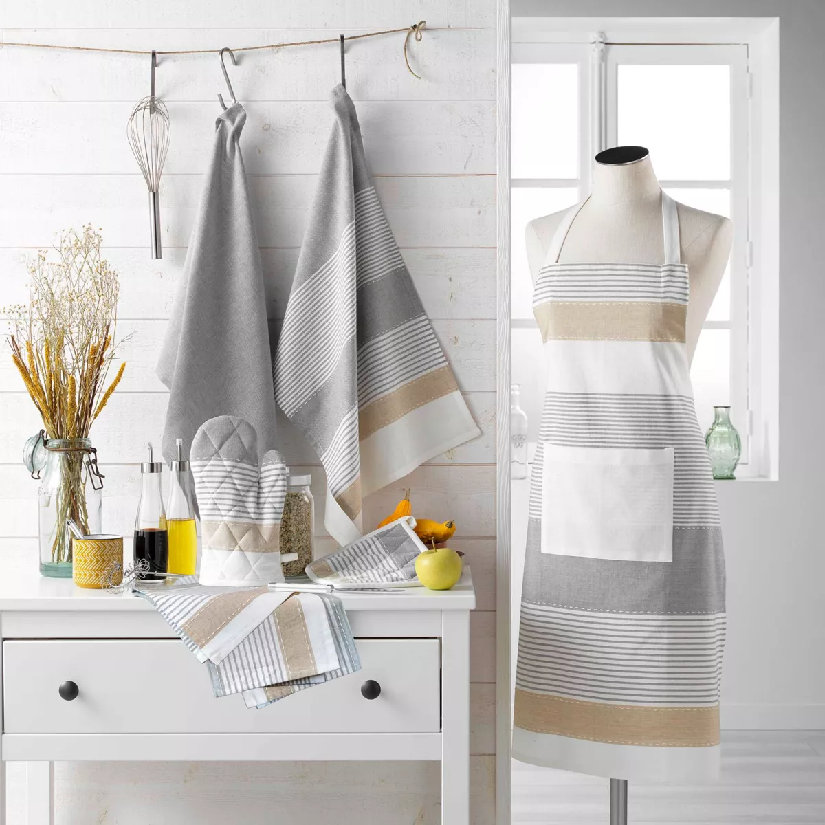 Schürze mit Tasche Baumwolle gewebt (60 x 84 cm) Iliade Weiß