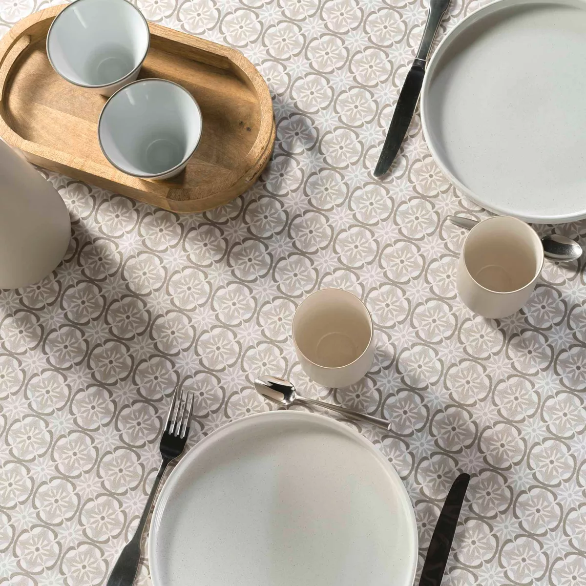 Nappe Rectangle (145 x 240 cm) Costaria Naturel, Polyester ImprimŽ