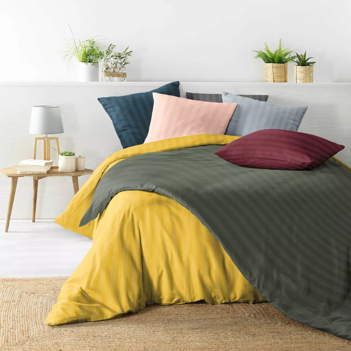 Parure 3 Pices (240 x 220 cm) Cleo Blanc, Microfibre Unie