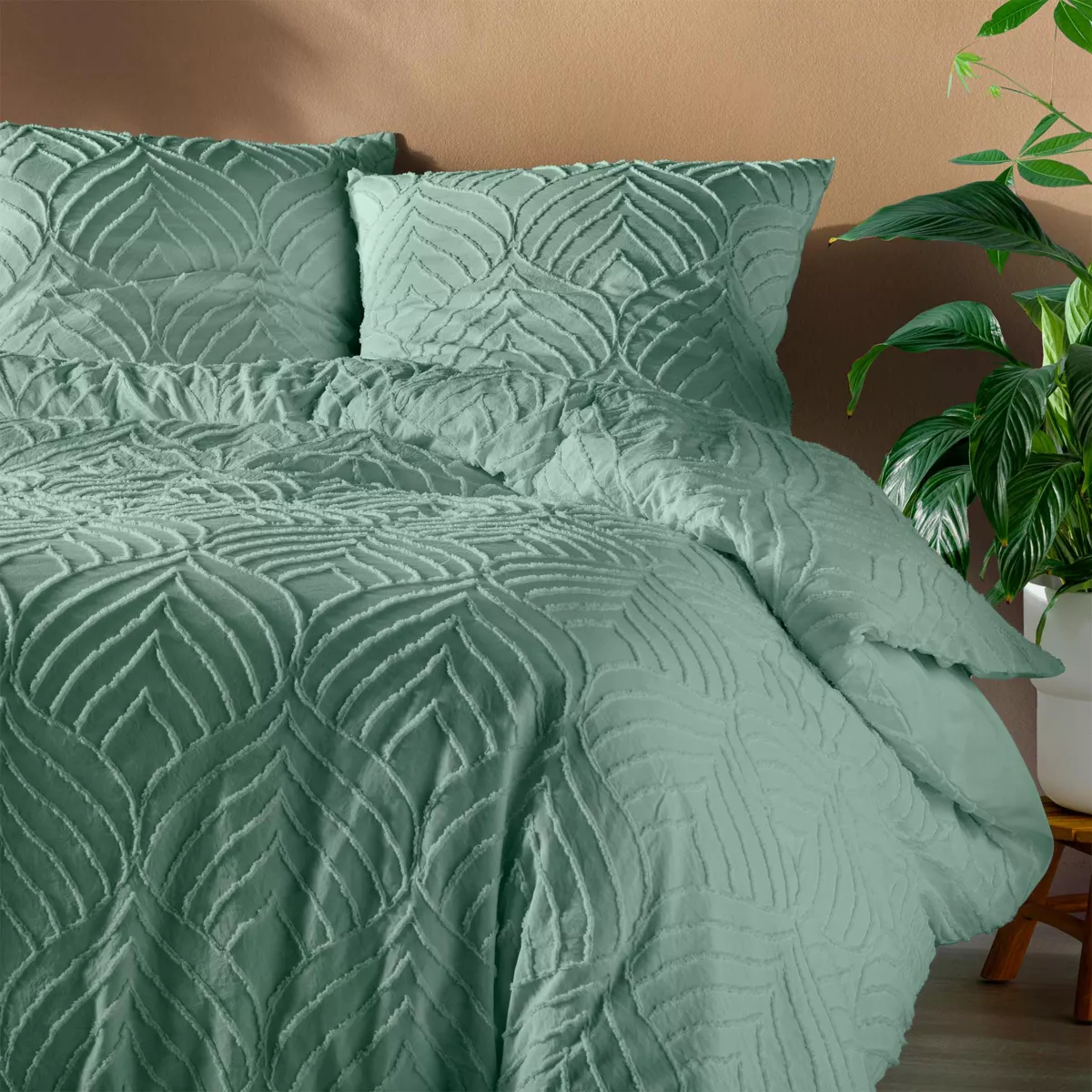 Copripiumino e due federe microfibra (260 x 240 cm) Heltie Verde salvia