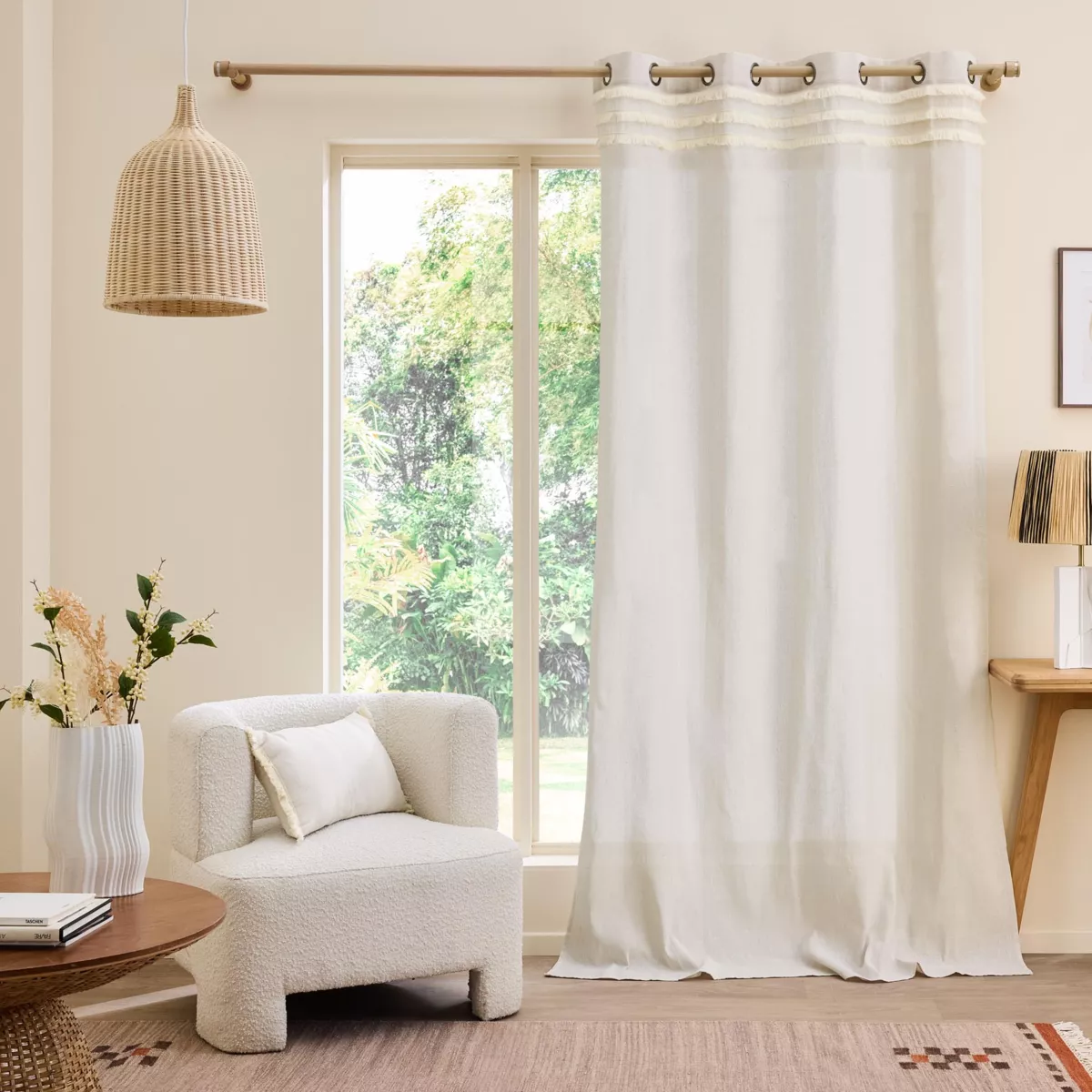 Rideau ˆ Oeillets (140 x 240 cm) Vertis, Polycoton avec Franges