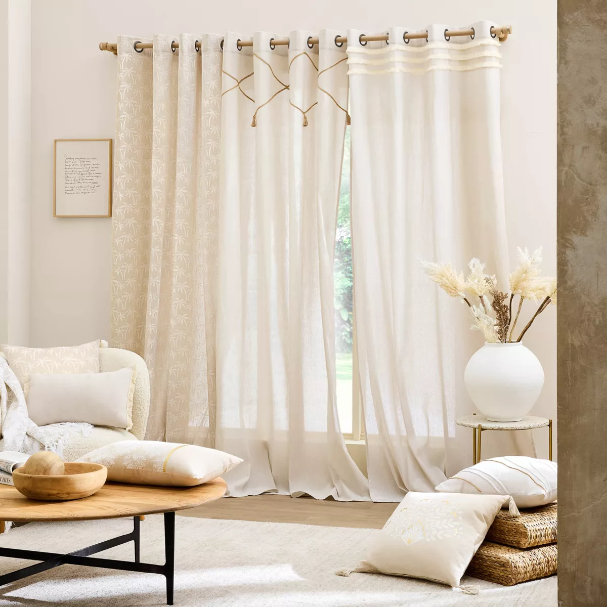 Rideau ˆ Oeillets (140 x 240 cm) Vertis, Polycoton avec Franges