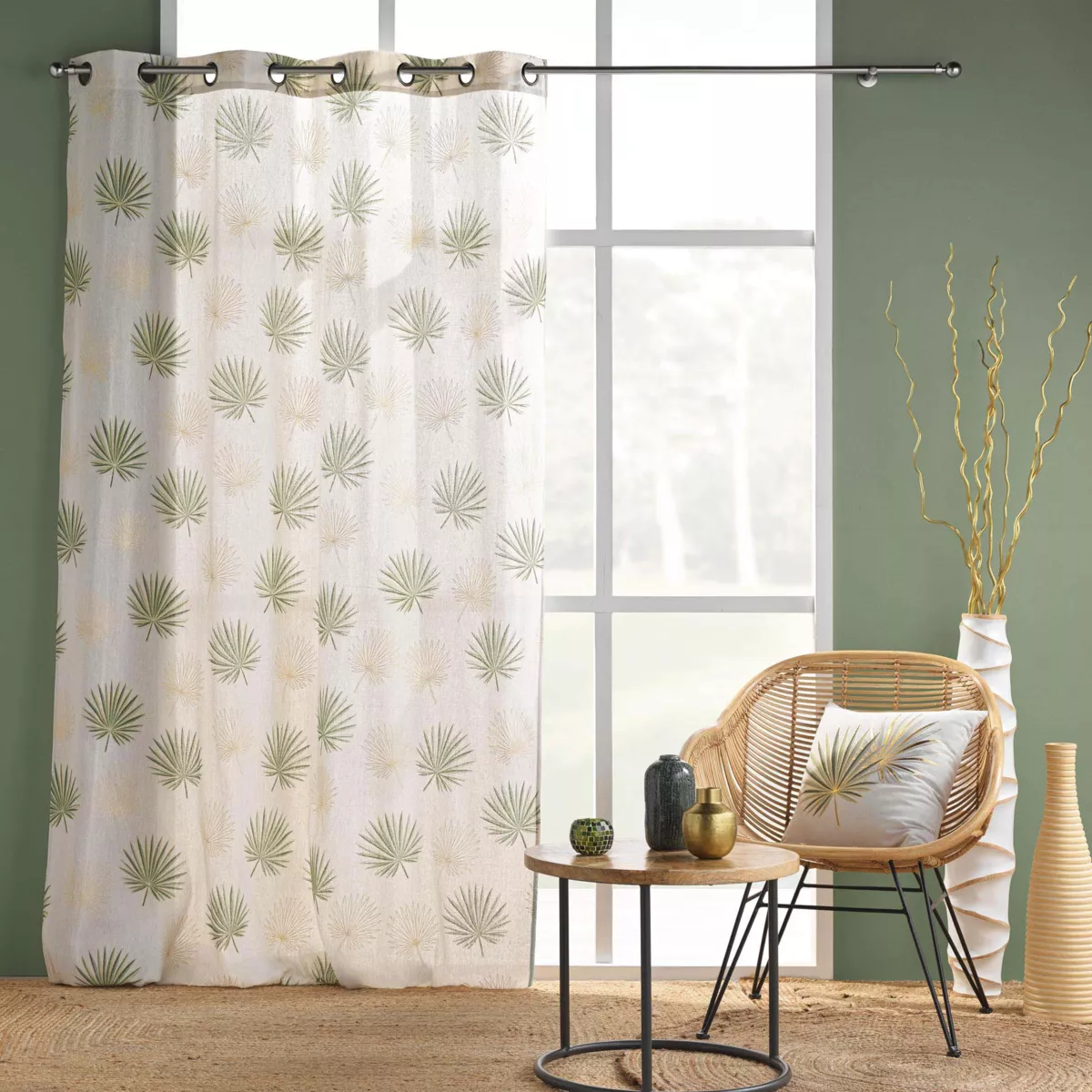 Coussin DŽhoussable (45 x 45 cm) Lotus Vert, Polycoton ImprimŽ MŽtallisŽ