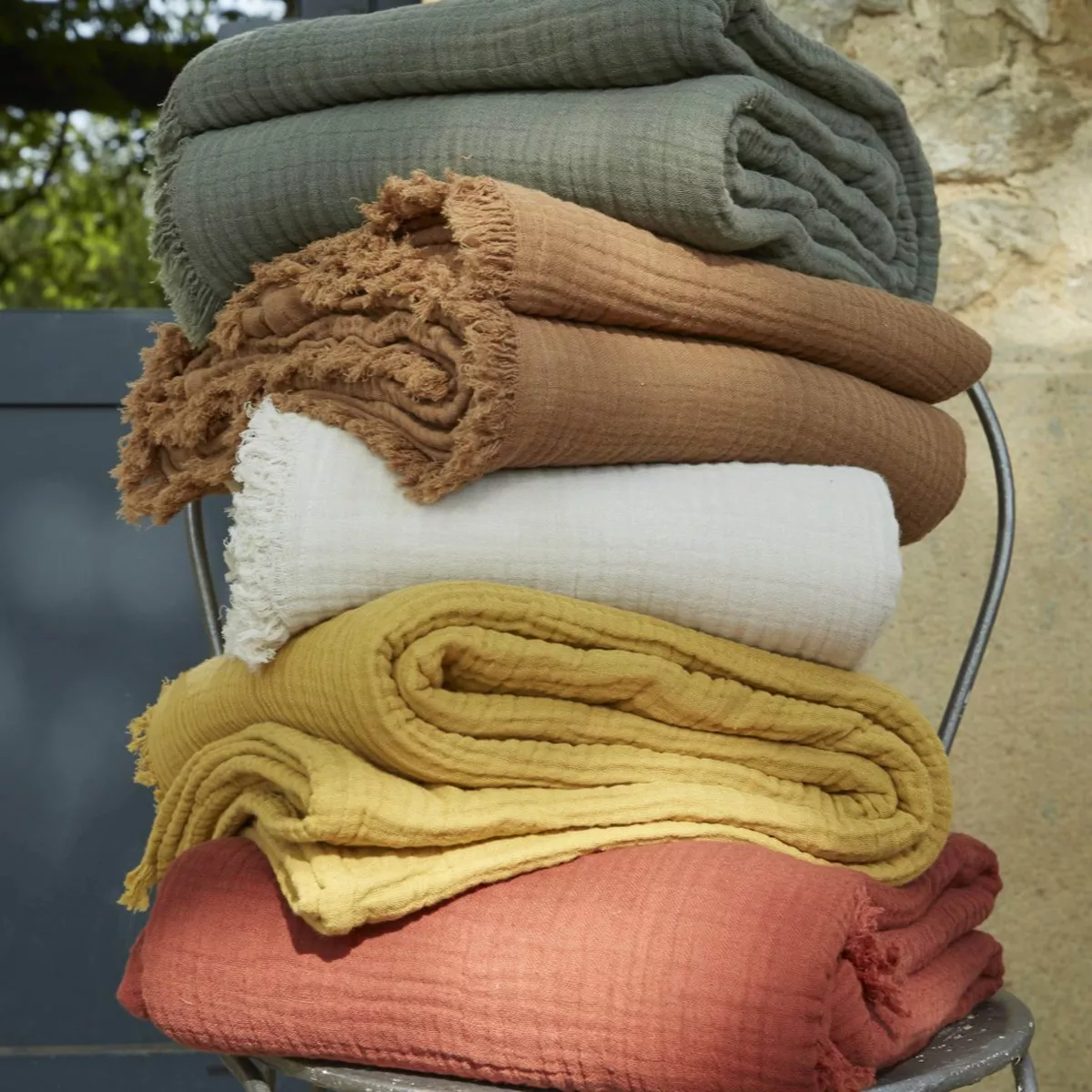 Plaid Katoengaas (130 x 160 cm) Gaïa Beige