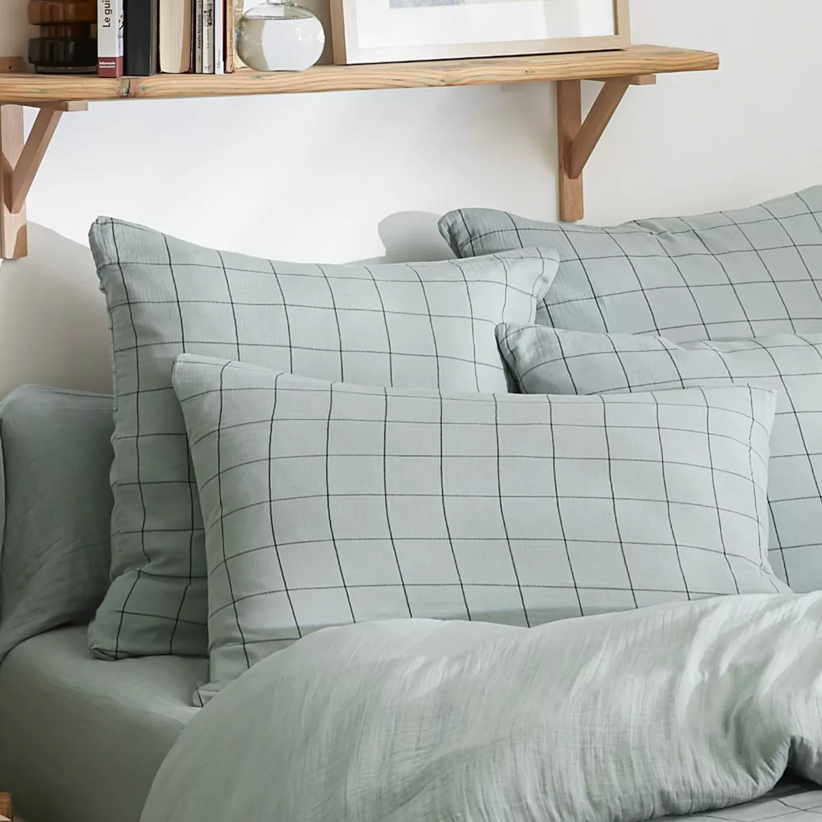 Federa per cuscino letto rettangolare in garza di cotone (50 x 70 cm) Gaia Match Verde eucalipto