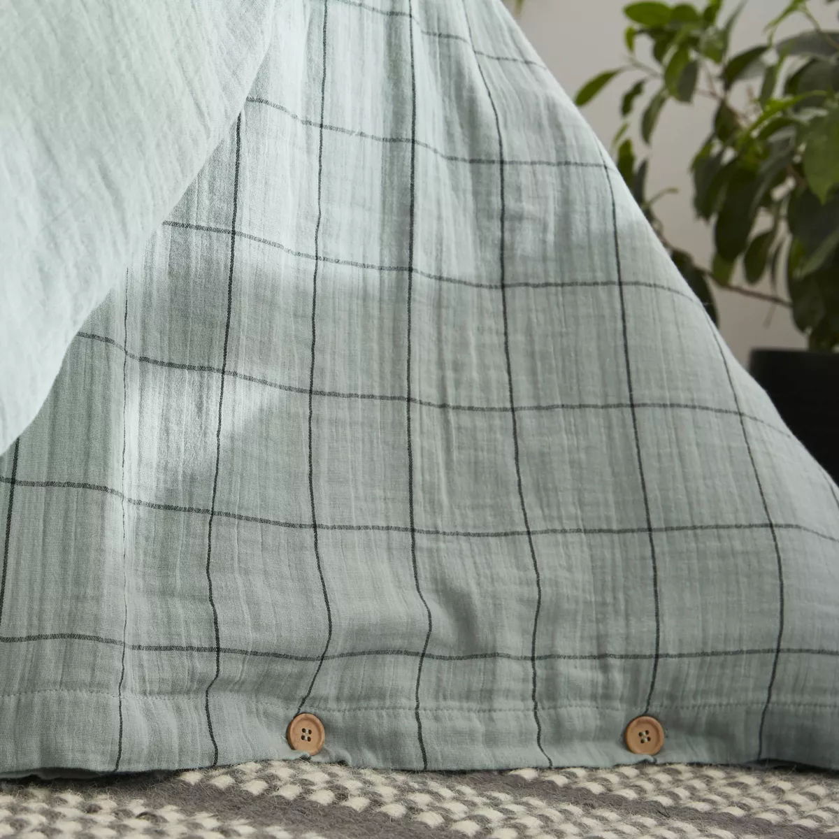 EM - Housse de couette rŽversible 200 x 200 cm Gaze de coton tissŽe teinte GAìA MATCH Eucalyptus