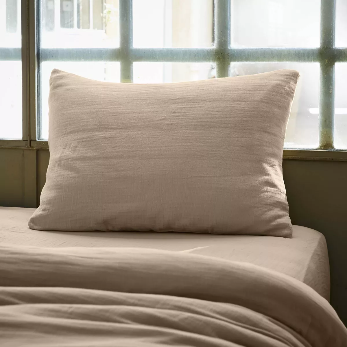 EM - Taie d'oreiller 50 x 80 cm Gaze de coton unie GAìA Ficelle