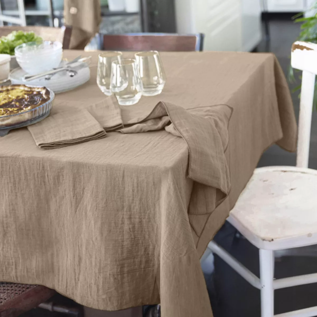 Tovaglia rettangolare garza di cotone (150 x 350 cm) Gaïa Marrone corda