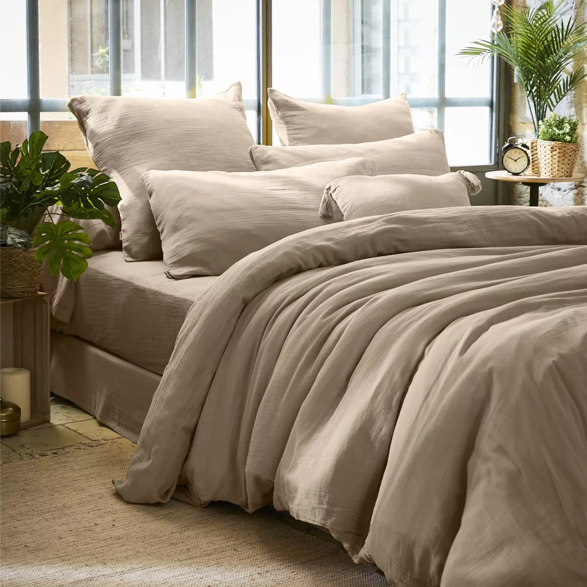 Copripiumino garza di cotone (280 x 240 cm) Gaïa Marrone corda