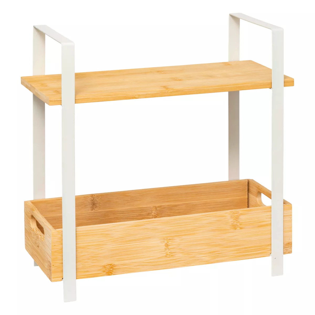 Estante de cocina de madera de 2 niveles con bandeja (H30 cm) Ordera Blanca