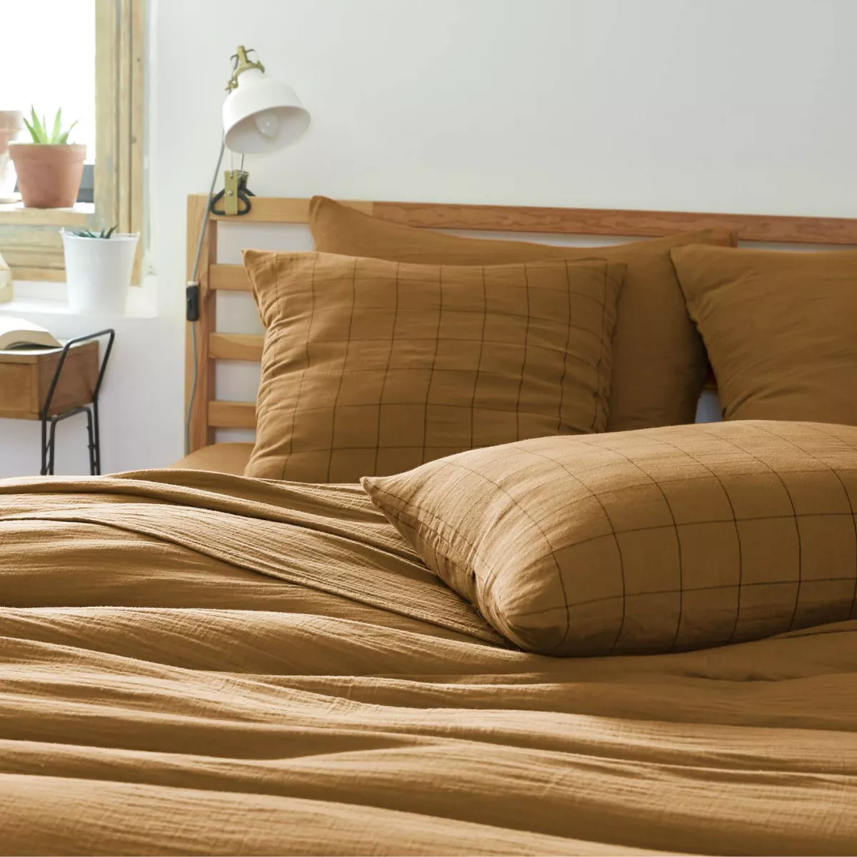 EM - Housse de couette rŽversible 200 x 200 cm Gaze de coton tissŽe teinte GAìA MATCH Camel