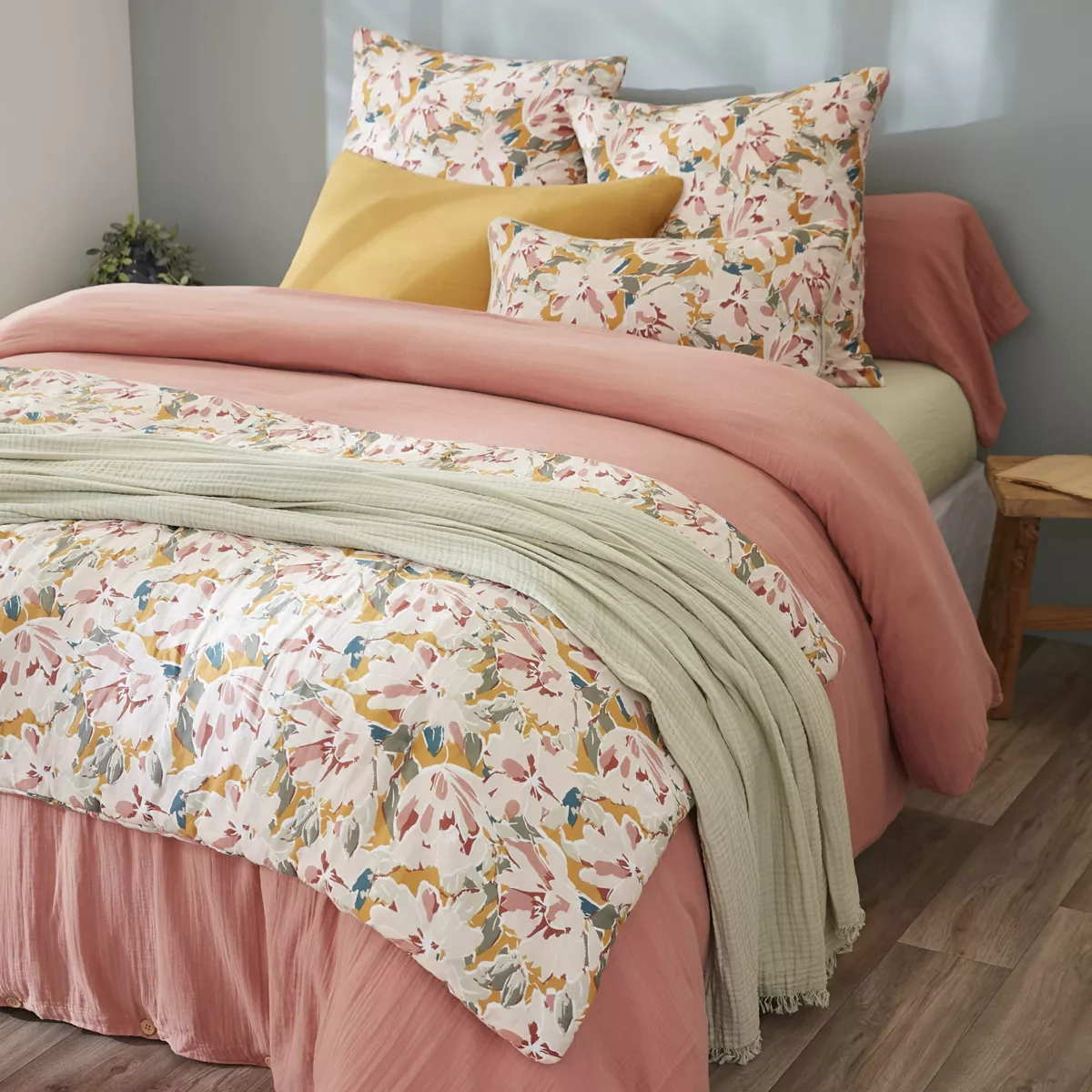 Camino de cama edredón de gasa de algodón (90 x 200 cm) April Multicolor