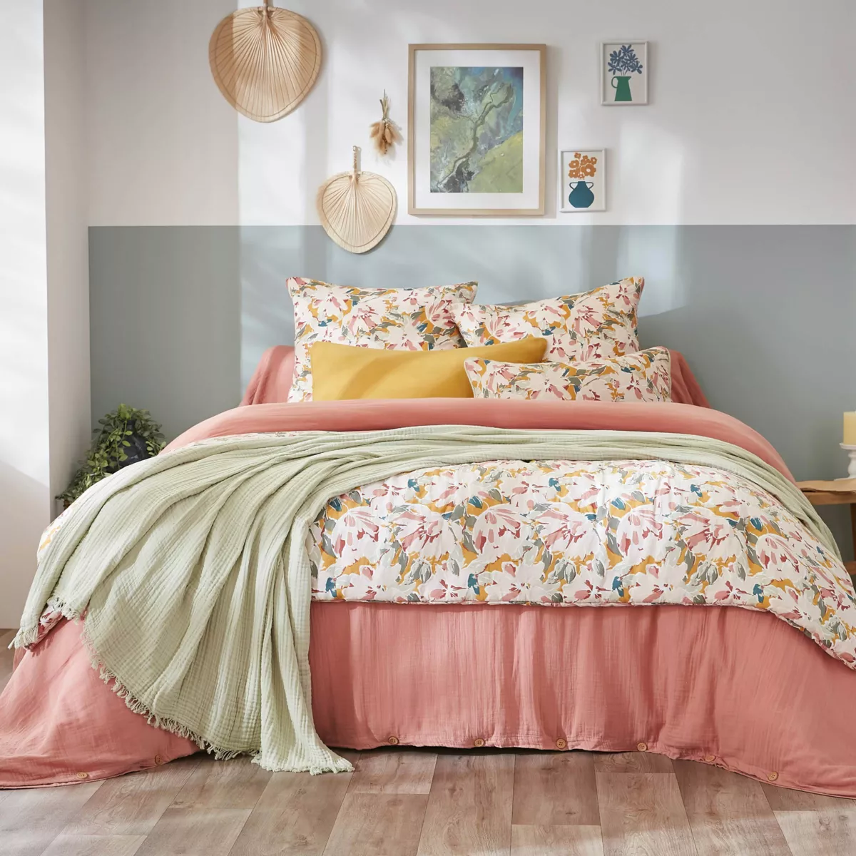 Camino de cama edredón de gasa de algodón (90 x 200 cm) April Multicolor