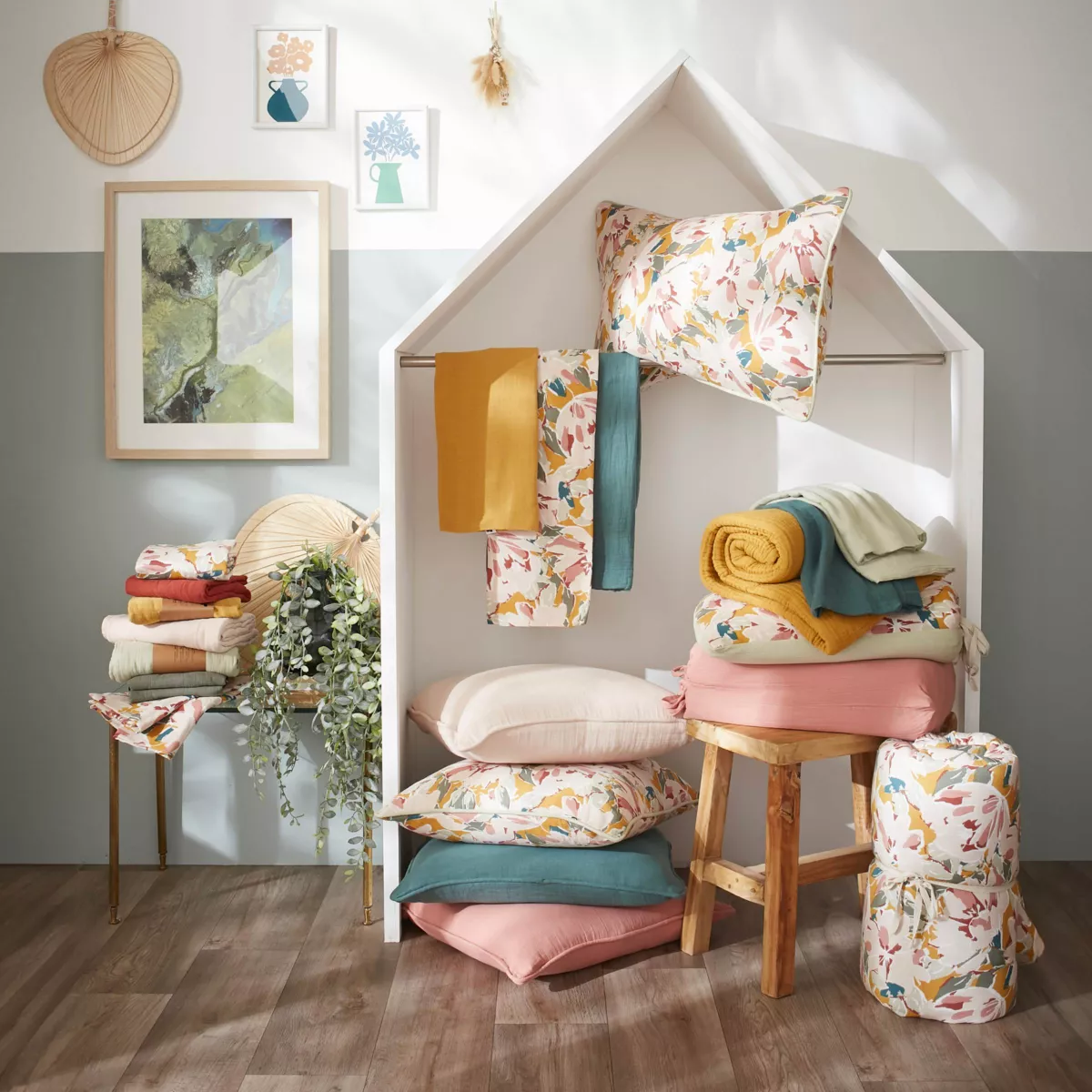 Camino de cama edredón de gasa de algodón (90 x 200 cm) April Multicolor