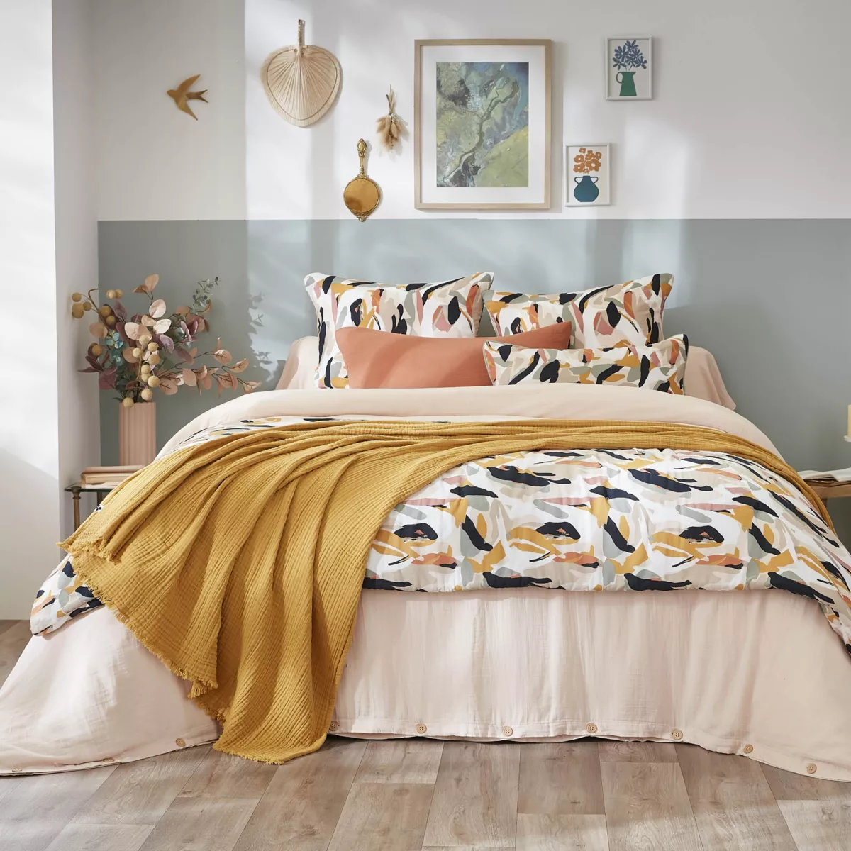 Camino de cama edredón de gasa de algodón (90 x 200 cm) Mathilda Multicolor