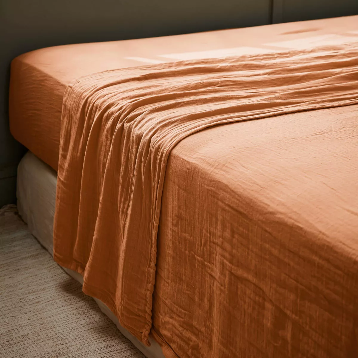 Drap plat gaze de coton (240 x 300 cm) Gaïa Abricot
