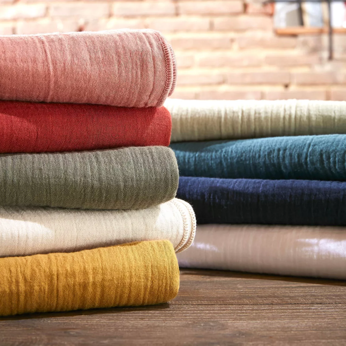 Drap plat gaze de coton (240 x 300 cm) Gaïa Abricot