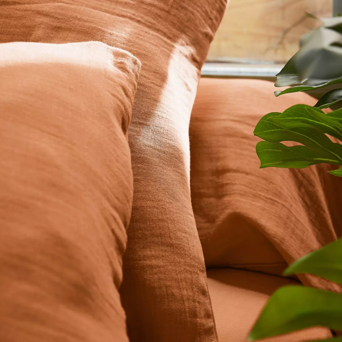 Drap plat gaze de coton (240 x 300 cm) Gaïa Abricot