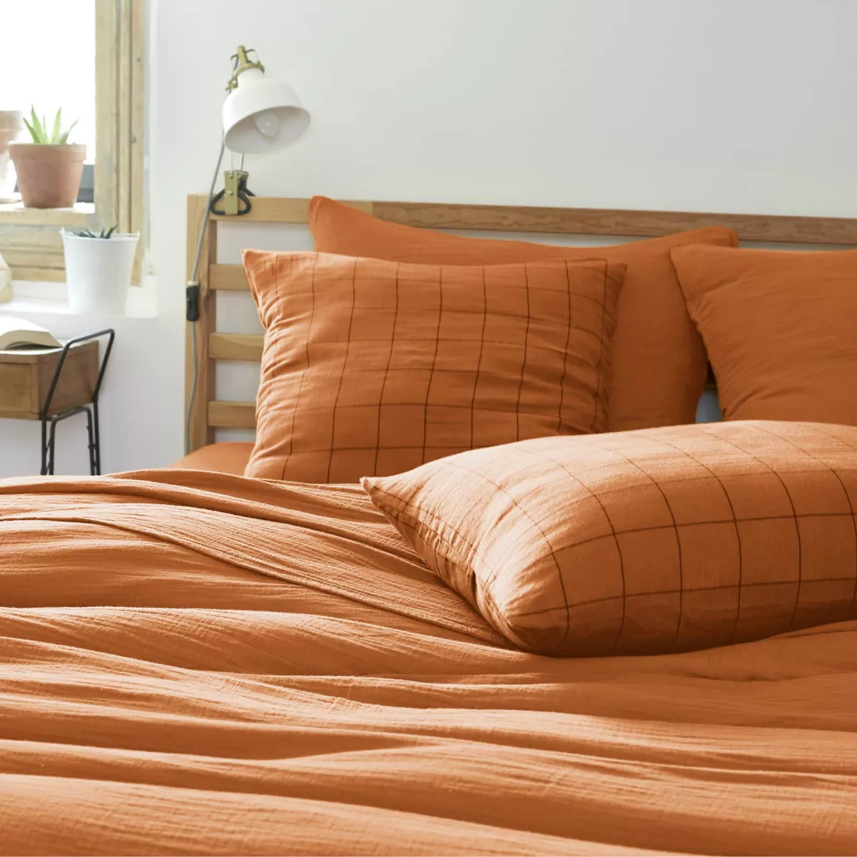 Taie d'oreiller rectangulaire gaze de coton (50 x 70 cm) Gaïa Match Abricot