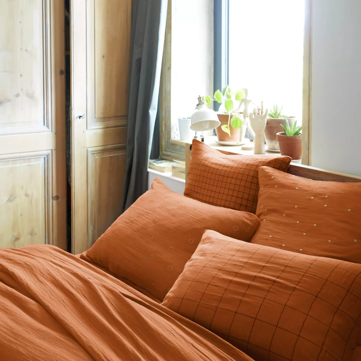 Taie d'oreiller rectangulaire gaze de coton (50 x 70 cm) Gaïa Match Abricot