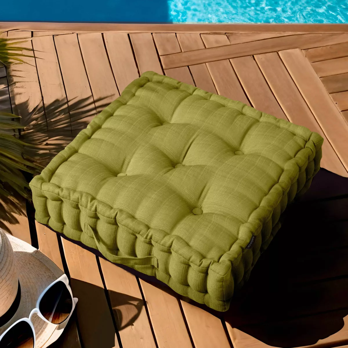 EM - Coussin de sol capitonnŽ 50 x 50 x 10 cm Polyester uni SUNSET Vert olive