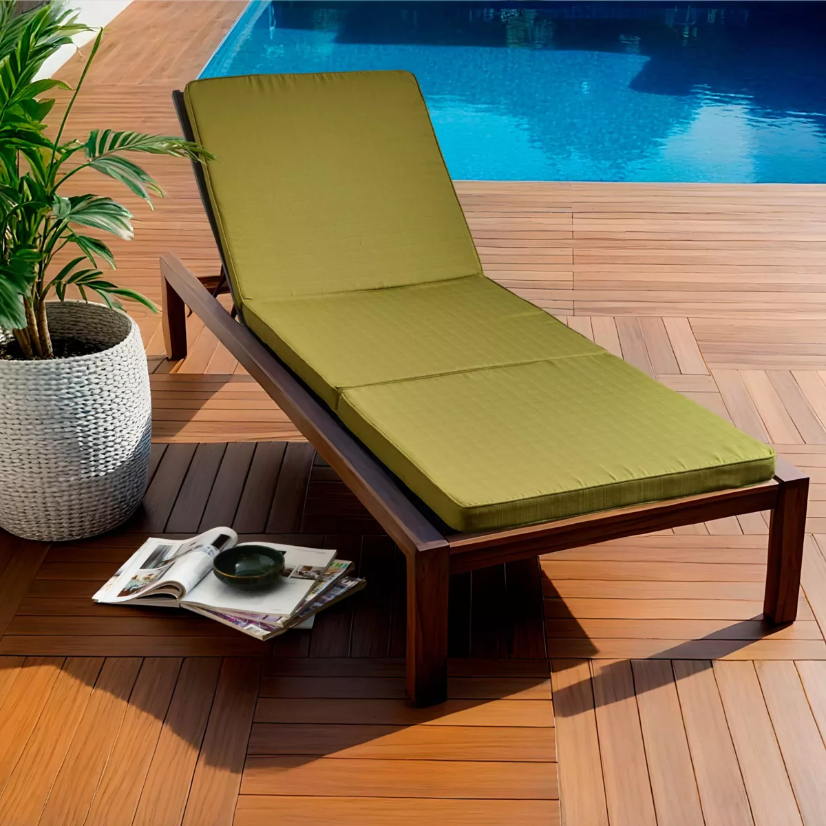 EM - Bain de soleil mousse dŽhoussable 190 x 60 cm Polyester uni SUNSET Vert olive