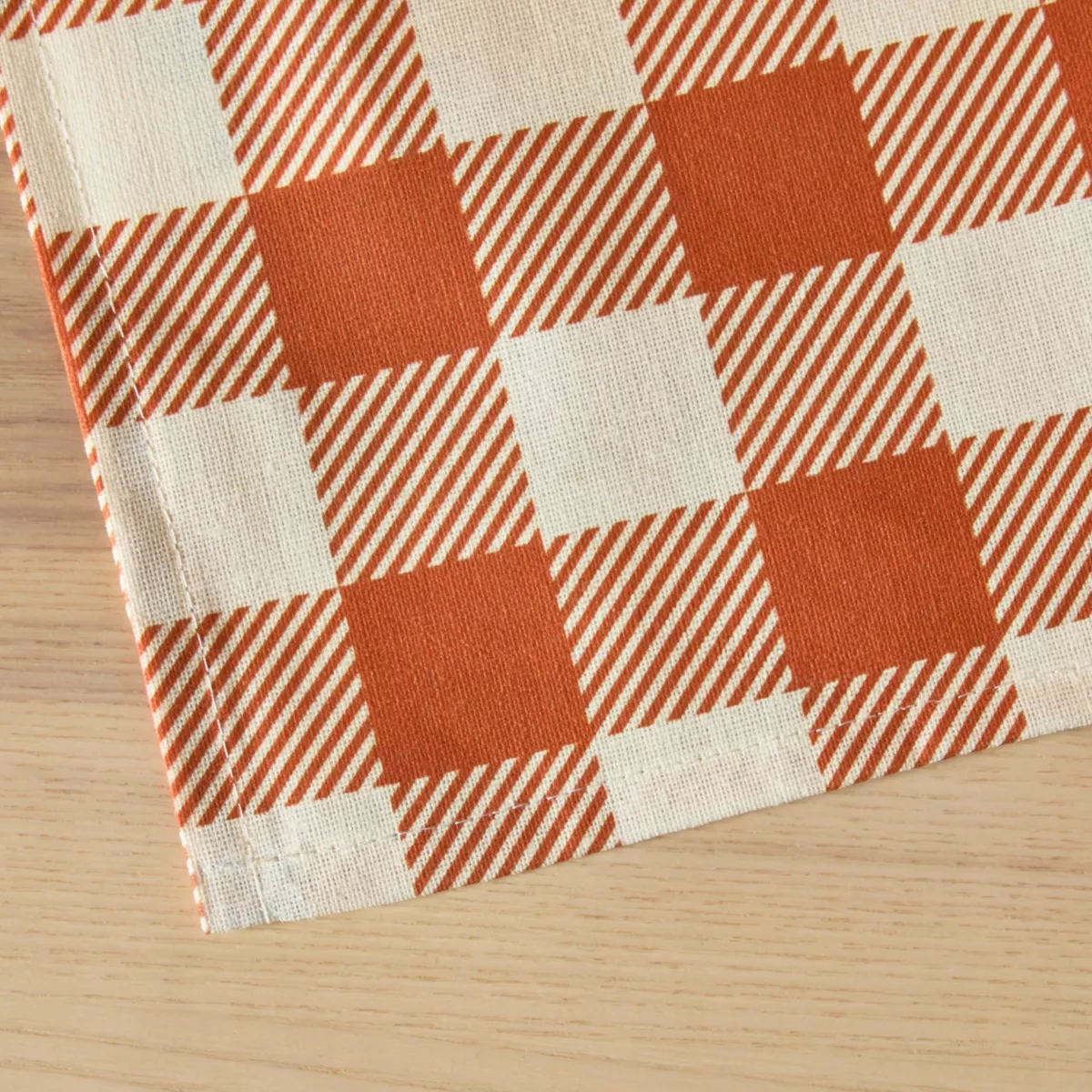 Tischdecke rechteckig Baumwolle beschichtet (150 x 350 cm) Vichy Terrakotta